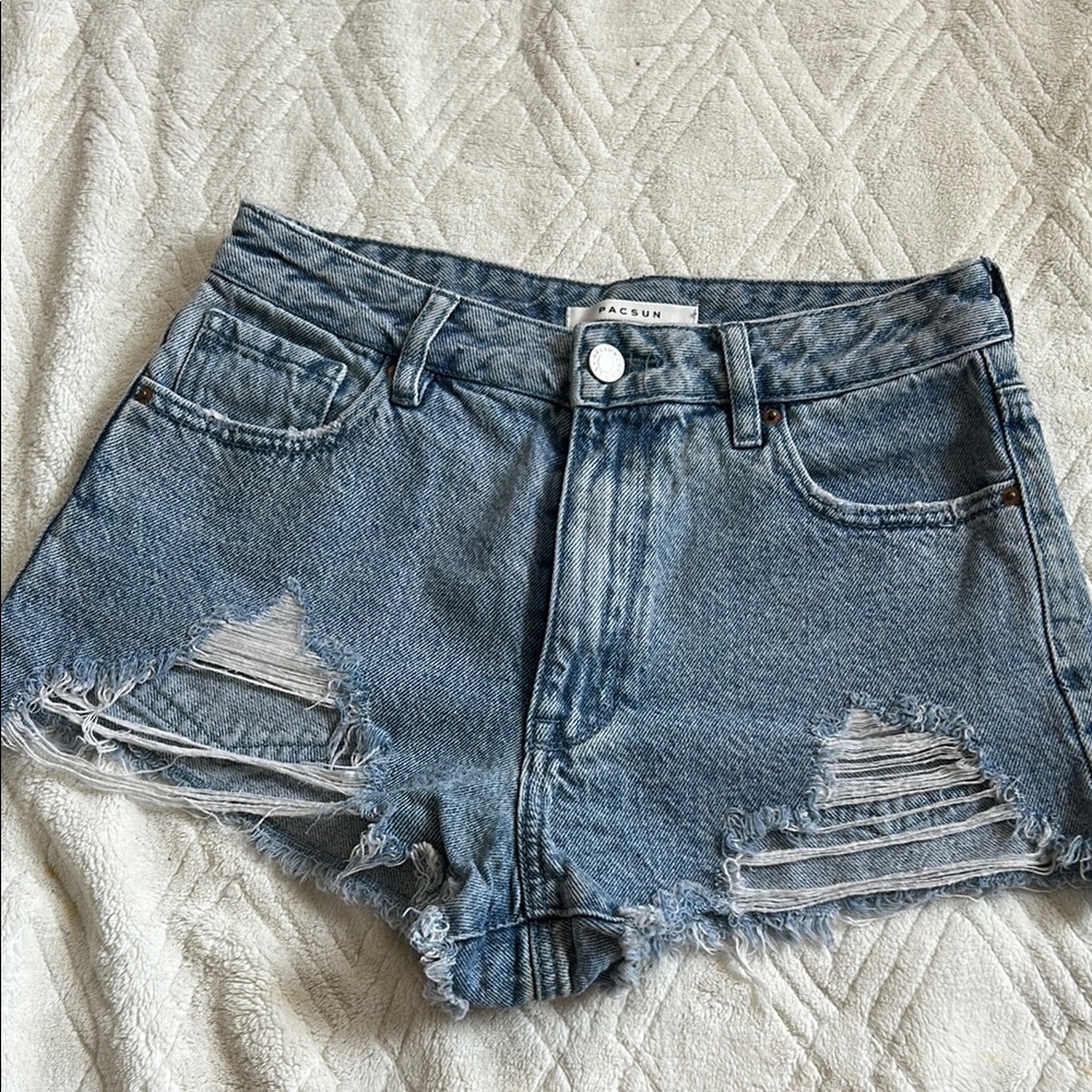 PacSun High Rise Festival Blue Distressed Jean Shorts